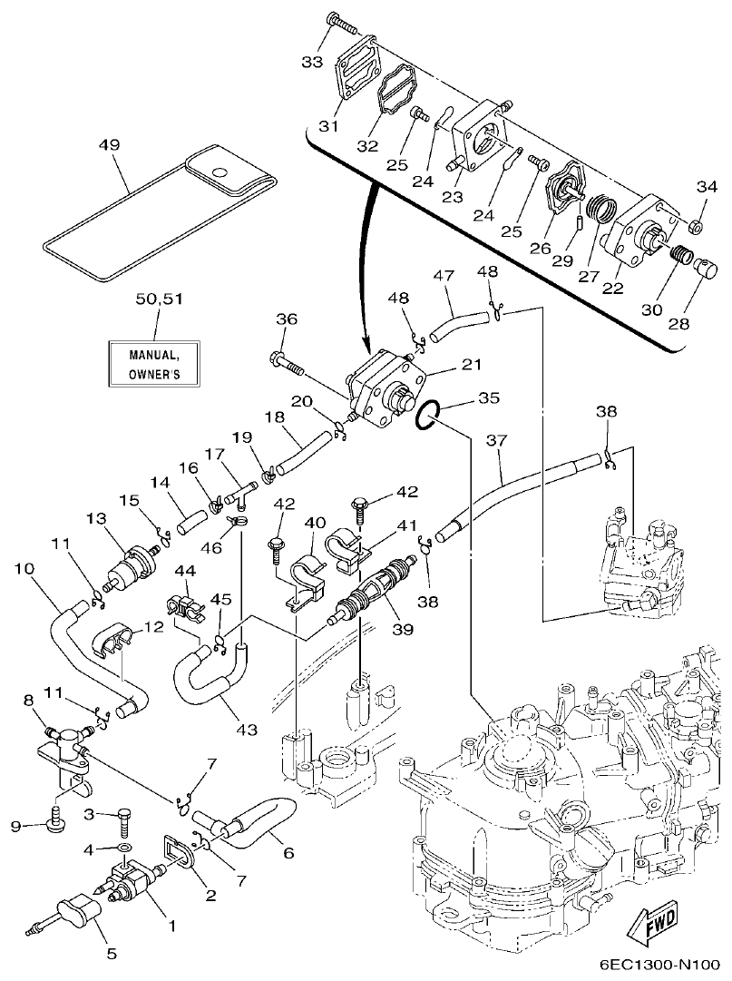 Yamaha F4BMH, F5AMH, F6CMH FUEL 2 parts diagram